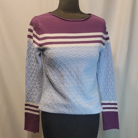 Danedvi | Womens Striped Sweater Size M - Blue/Purple/White - Picture 3 of 4